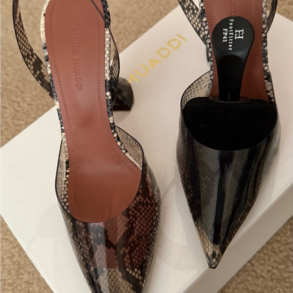 Amina Muaddi Snakeskin Pointed Heels